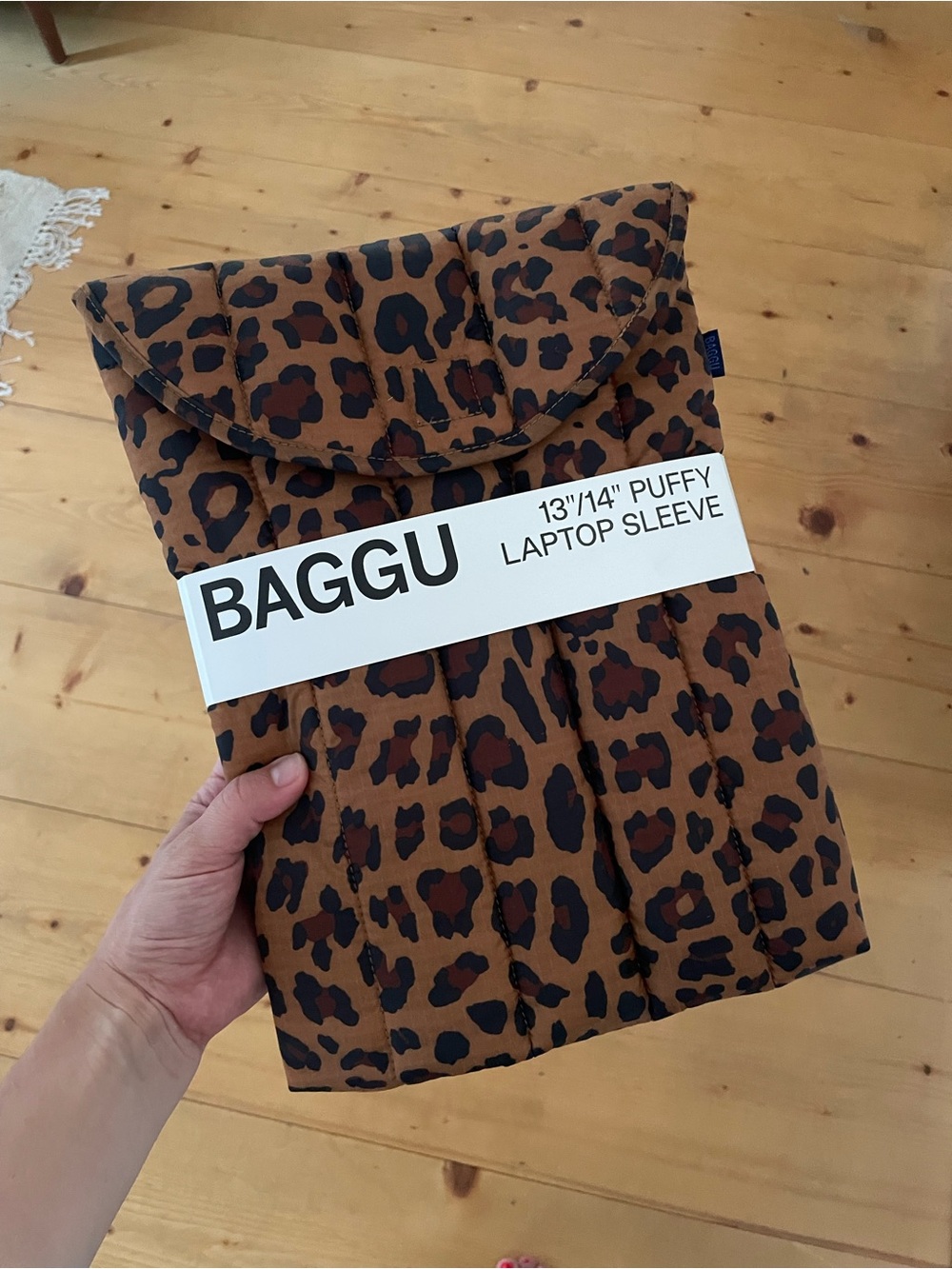 BAGGU Leopard Puffy Laptop Sleeve - Brown & Black 13”/14”